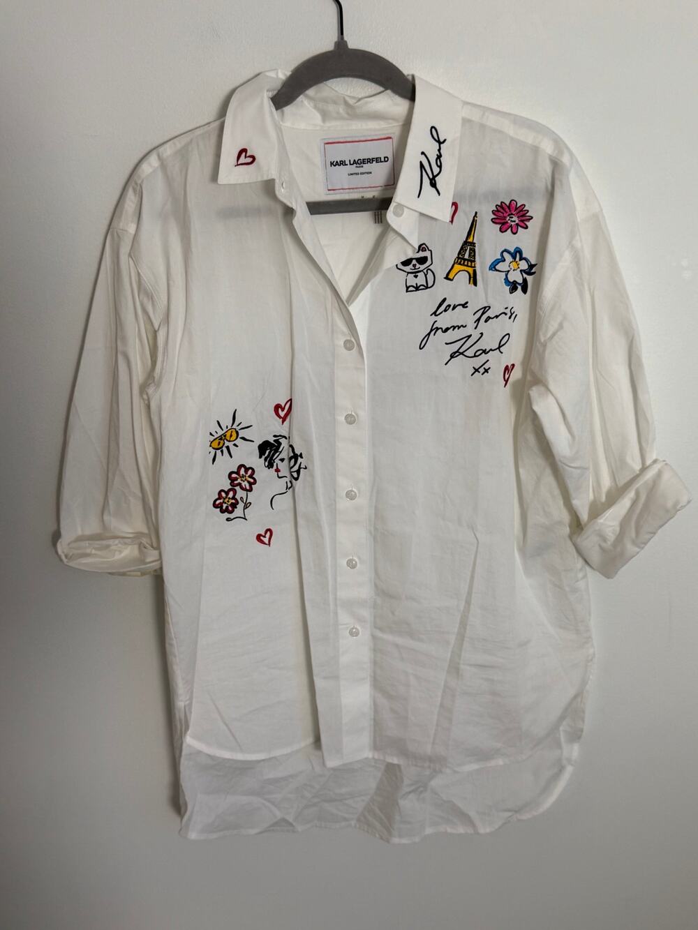 Karl Lagerfeld White Limited Edition Embrodiered Fishing shirt size medium